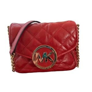 Michael Kors Fulton Quilted Leather Small Crossbody Bag Dark Red